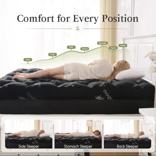 DOWNCOOL 5 Inch King Mattress Topper, Breathable Bamboo Viscose Air Layer | Memory Foam Mattress Topper for Back Pain Relief, 2000 GSM Fill, Deep Pocket Fits 8–18 Inch, Black view 6