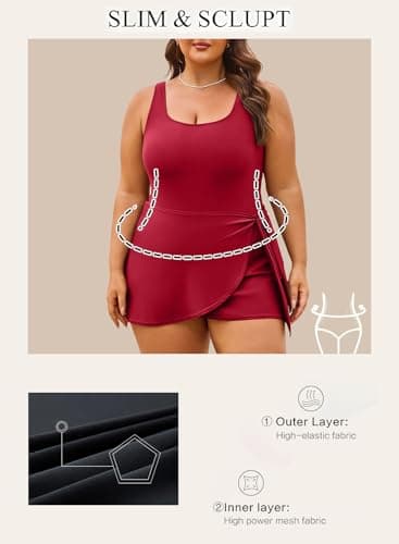 Aleumdr Women's Plus Size Swimsuit One Piece Swim Dress Modest Full Coverage Tummy Control Bathing Suit with Skirt view 4