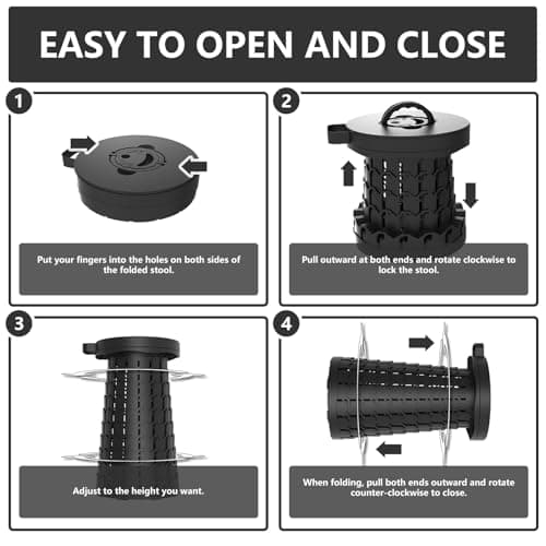 VIVETERA Upgraded Collapsible Stool with Max Load Capacity 330lbs Portable Telescoping & Folding Design Retractable Seat for Camping, Gardening, Fishing & Outdoor Adventures​ (Black) view 6