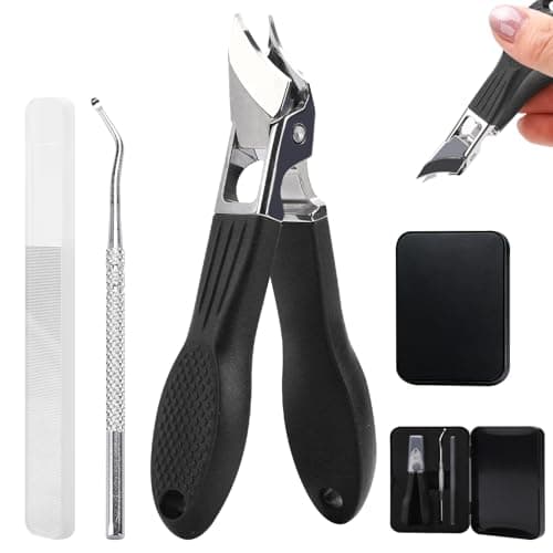 Eagle Beak Nail Clippers for Ingrown & Thick Nails – Beveled/Slanted/Angled Blades, Long Handle Wide Jaw, Anti-Splash Ultra Sharp Stainless Steel Edge 3-Piece Set for Men/Women (Black) — image 1
