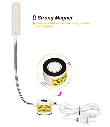 Amazing power Sewing Machine Light LED Flexible Gooseneck Work Lamp with Magnetic Mount Base for Workbench Lathe Drill Press view 5