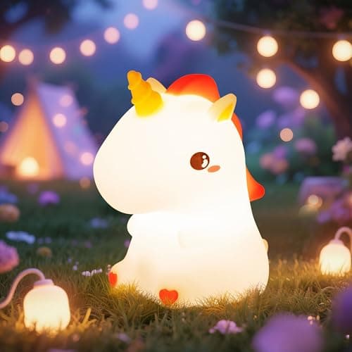 loatme Night Light for Kids, Rechargeable Dimmable Silicone LED Nightlight with 7 Colors, Baby Nursery Night Lamp, Touch Squishy Lamp, Cute Gifts for Girls, Boys, Toddler Room Decor, Unicorn