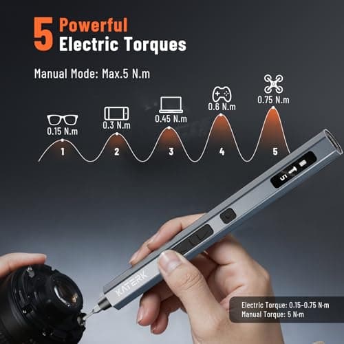 KATERK Electric Screwdriver, 64-in-1 Mini Precision Screwdriver Cordless with 5 Torque Levels, Max 0.75N.m, 500mAh Battery, Small Power Screwdriver Repair Tool Kit for 3D Printer, Laptop, Phone, Watch view 3