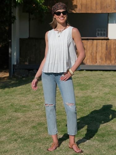 EXLURA Women's Cotton Linen Pleated Peplum Tank Tops Sleeveless Round Neck Babydoll Blouse Casual Summer Flowy Shirts 2026 view 3