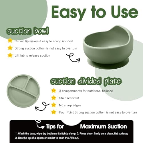 Baby Led Weaning Supplies, 17 Piece BPA-Free Silicone Feeding Set, Eating Essentials Baby Utensils with Suction Plate and Bowl, Pocket Bib, Sippy Cup with Lid, for 6+ Months, Green view 6