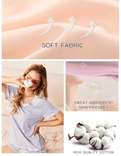 Ekouaer Womens Pajamas Sets Soft 100% Cotton Pjs Short Sleeve Lounge Sets Casual Two Piece Pjs With Pockets view 3