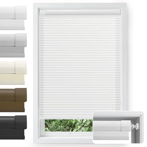 FIEKKRNR Cordless Cellular Shades, No Tools No Drill Blackout Honeycomb Shades Pleated Blinds for Windows Double Curved No-Pull Honeycomb Shade Semi-Blackout (White, 34" W x 48" H) view 1