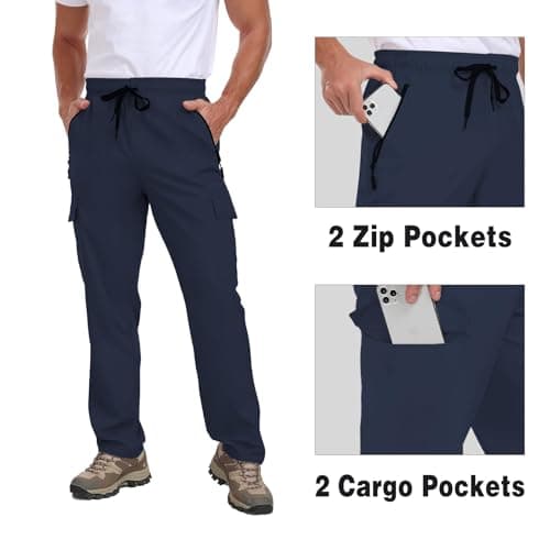 Men's Hiking Pants UPF 50+ Cargo Quick Dry Water Resistant Elastic Waist Zip Pockets Travel Work Lightweight Running view 5