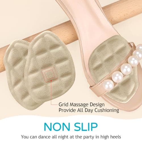 Niifawh Ball of Foot Cushions for Women 2 Pairs | 8ct Gel Blister Bandages for Feet, Blister Cushion for Heel, Toe, No Slip Metatarsal Pads for Reduce Heel, Toe & Foot Pain, Beige view 2