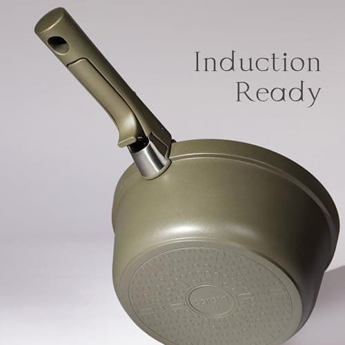 CAROTE Ceramic Saucepan Set 5.5QT/3QT/2QT，Nonstick Cooking Pots Set with Detachable Handles，Non-toxic Stock Pots with Lid，Induction Comptable，PFAS and PFOA Free，Olive Green view 5