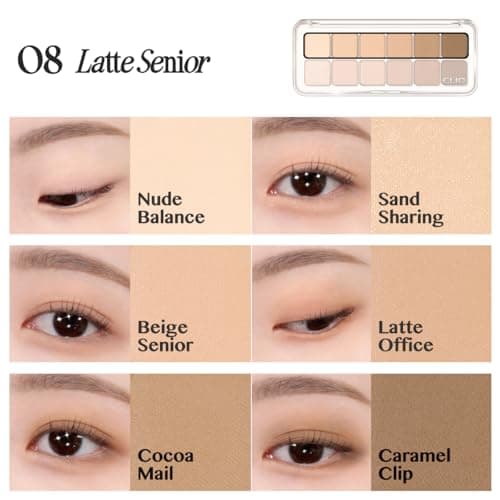 CLIO Pro Eye Palette Air, 12-Color Eye Shadow Palette, Matte Shimmer Mix, Air-Fit Blendable Pigmented Buildable Color, Low Fallout, Warm Brown Nude Neutral Tone, Daily Korean Makeup (08 LATTE SENIOR) view 5