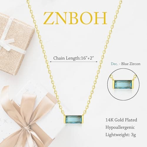 ZNBOH Birthstone Necklace for Women Dainty Trendy 14K Gold Plated Emerald Couple Necklaces Simple Green Diamond Pendant Choker Blue Cute Cubic Zirconia Jewelry for Women Mothers Birthday Gifts view 5
