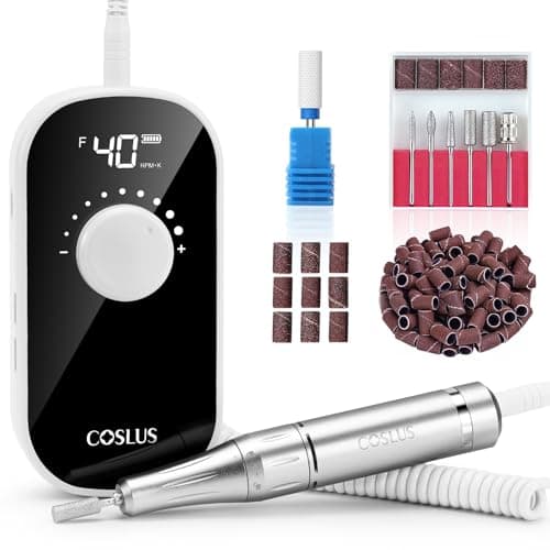 COSLUS Professional Rechargeable Electric Nail Drill 40000 RPM, Portable Nail File with Storage Stand for Acrylic Gel Polishing Removing - Easy to Use for Women, Manicure at Home DIY or Salon, White — image 1
