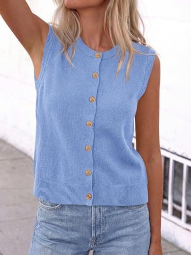 BTFBM Sweater Vest Women Casual Crewneck Loose Button Down Knit Sleeveless Cardigan 2026 Spring Clothes Summer Vest Tops view 6