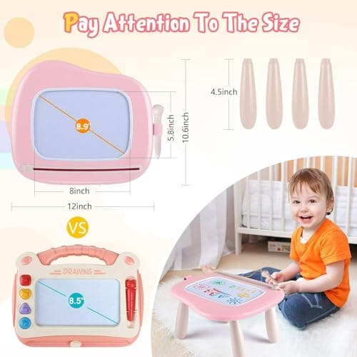 Magnetic Drawing Board for Kids, Toddler Toys for 1-2 Year Old Girl, Portable Doodle Board Pad Learning and Educational Toys for Ages 1 2 3 Year Old Baby Girl Birthday Gift（Pink） view 3