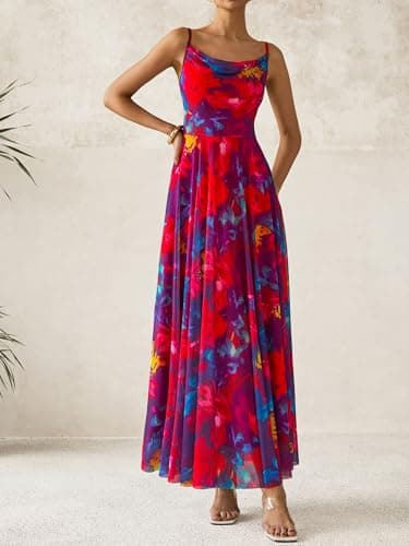 BTFBM Women Summer Floral Maxi Dresses Elegant Spaghetti Strap Dress Printed Party Dress Beach Long Dresses view 2
