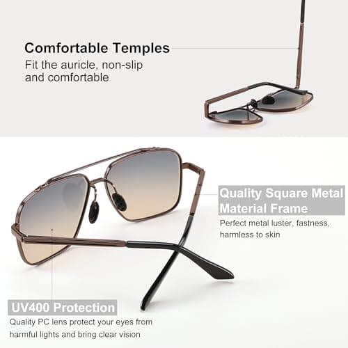 FEISEDY Women's and Men's Fashion Oversize Square Metal Gradiant Pilot Sunglasses B4145 view 5