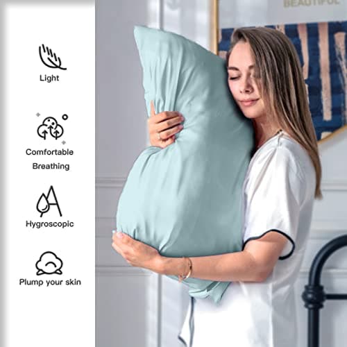 Mulberry Silk Pillowcase for Hair and Skin Standard Size 20"X 26" Pillow Case with Hidden Zipper Soft Breathable Smooth Cooling Silk Pillow Covers for Sleeping (Haze Blue,Standard,1Pcs) view 3