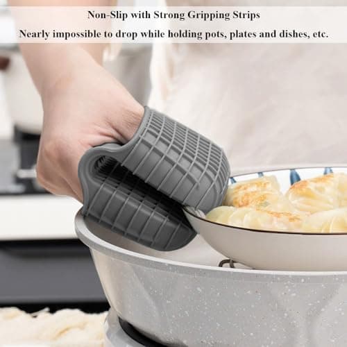 2 Pack Silicone Oven Mitts for Cooking, Heat Resistant Oven Mitt Set, Flexible Oven Gloves, Mini Oven Mitts Set with Non-Slip & Grip Heat Kitchen Mitt for Kitchen Cooking Baking (Grey) view 3