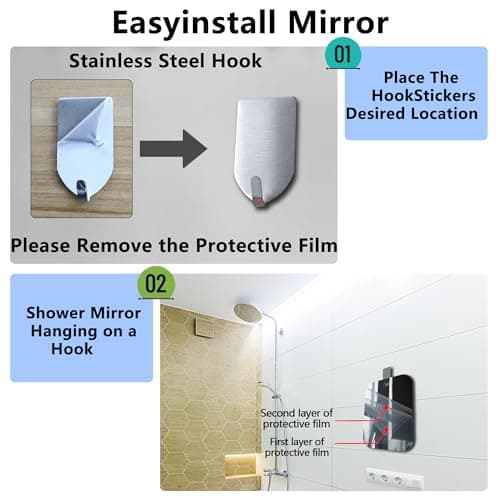 JEIAKONJI 2 Pack Shower Mirror for Shaving, Shower Mirror for Shaving Men(Lager 10.7 x 8 Inch); Small Wall Mirrors for Showers, Shatterproof Plexiglass Makeup Mirrior, Travel Camping Showers Mirrors view 3