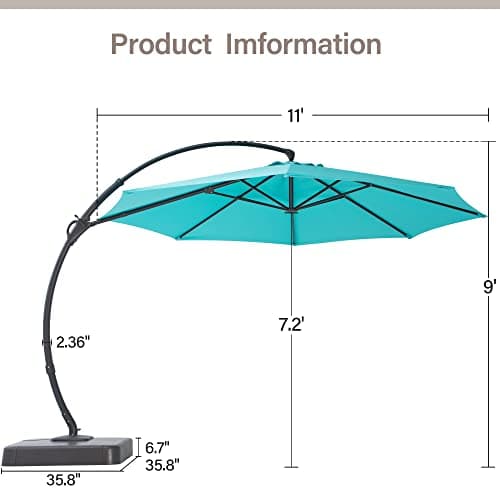 LAUSAINT HOME 11FT Patio Cantilever Umbrella with Base Outdoor Curvy Round Offset Umbrella, Heavy Duty Aluminum Patio Umbrella with 360°Rotation and Windproof, for Garden, Pool, Deck, Backyard, Market(11 FT Turquoise Blue） view 2