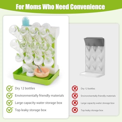 Flysich Baby Bottle Drying Rack, 2PCS Space Saving Baby Bottle Organizer for Countertop, Vertical Bottle Dryer Holder with Brushes Holder, Large Bottle Storage Holder 12 Bottles & Baby Accessories view 5