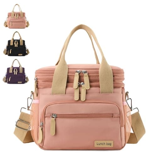 YAKUNCL Expandable Lunch Bag for Adults, 16L Insulated Double Layer Lunch Box, Leak-Proof Cooler Lunch Bag with Multi Pockets, Waterproof Reusable Lunch Tote for Work Office Picnic Travel (Pink) — image 1