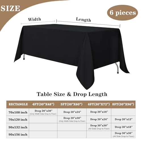 Fitable Black Tableclothes for Rectangle Tables, 6 Pack - 90 x 132 Inch - Reusable and Elegant Tablecloths, Polyester Fabric Table Covers for Wedding, Party, Banquet, Formal Events view 4