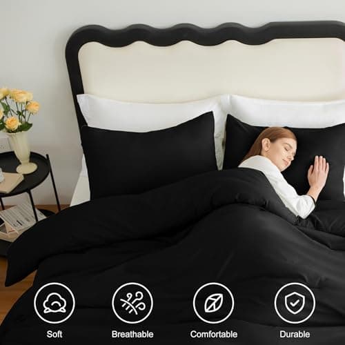 CozyLux Queen Comforter Set Black, 3 Pieces Solid Comforters Queen Size Breathable Quilted Bedding Sets, Luxury Soft Microfiber Down Alternative Comforter for All Season (1 Comforter & 2 Pillowcases) view 4