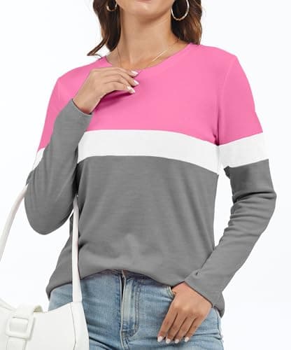 Jeqeocafy Women's Color Block Tunics Tops Crewneck Long Sleeve Shirts Casual Pullover Loose Fit T-Shirt view 3