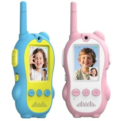 Video Walkie Talkies for Kids, 2 Pack Rechargeable Two Way Radios with Video Call & Audio-Only, Voice Changer & Sticker Effects, Long Range Indoor Outdoor Camping Toys for Boys Girls 3-12