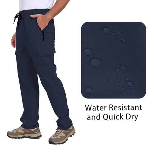 Men's Hiking Pants UPF 50+ Cargo Quick Dry Water Resistant Elastic Waist Zip Pockets Travel Work Lightweight Running view 6