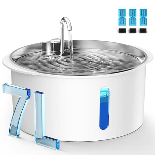 Pektaco Dog Water Fountain for Large Dogs, 1.8Gal/7L Pet Water Fountain, Dog Water Bowl Dispenser with Viewing Window & LED, Super Quiet, Stainless Steel Tray Easy Clean BPA-Free(with 3 Filters) — image 1