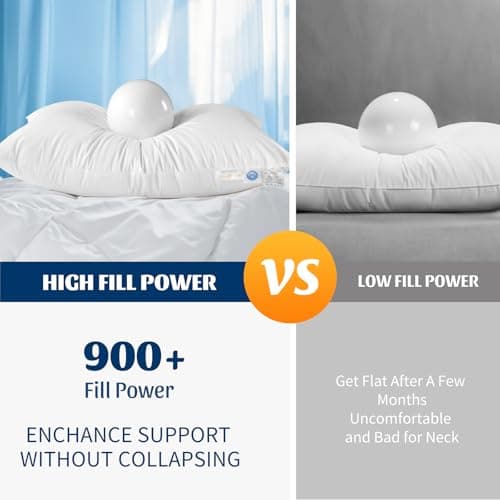 REDASW Hungarian Luxurios Goose Down Pillows Queen Size 900 Fill Power, 80% Goose Down 20% Goose Feather Bed Pillows with 100% Cotton Shell 600 Thread Count Fluffy Soft Cozy (20"X30", Pack of 2) view 5