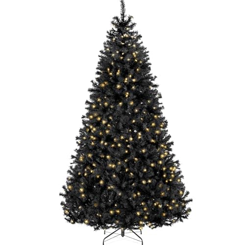 Best Choice Products 4.5ft Pre-Lit Black Christmas Tree, Full Artificial Holiday Decoration for Home, Office, Party Decoration w/ 362 Branch Tips, 175 Lights, Metal Hinges, Foldable Base view 1