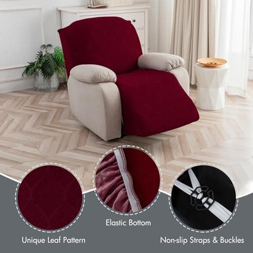 YUEANG 100% Waterproof Recliner Cover, 1 Pieces Reclining Chair Cover Stretch Sofa Slipcovers Washable Furniture Protector for Pets, Dogs, Kids (Wine, 1 Seater X-Large) view 5