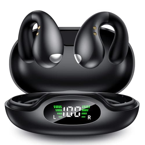 Boytond Ultra Open Ear Earbuds - Ergonomic Clip-On Earbuds, Bone Conduction Over-The-Ear Headphones with Waterproof Design and Secure Fit for Small Ears, Carbon Black