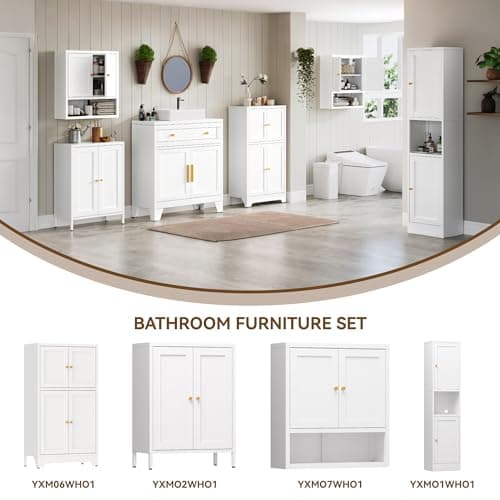 YAUWOH Metal Bathroom Storage Cabinet, Metal Storage Cabinet with 2 Adjustable Shelves & 2 Doors,Freestanding Sideboard for Small Spaces (White, Wall Cabinet-22.59" H) view 5