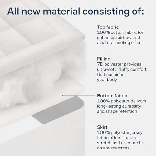 Cloud-Like Twin Mattress Topper - 100% Cotton Top Mattress Pad for Back Pain Relief - Breathable & Naturally Cooling for Hot Sleepers, White view 6