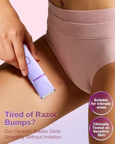 Bikini Trimmer for Women, 2-in-1 Waterproof Painless Body Shaver for Legs, Underarms, Bikini Line with Narrow & Wide Ceramic Blades, 3 Combs, USB Rechargeable, Travel Friendly Gift for Women,Mauve view 2