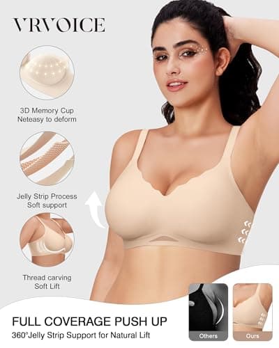 VRVOICE Womens Wireless Bras Sexy V Mesh Push Up No Underwire Bralette Seamless Supportive Tshirt Everyday Bra view 4