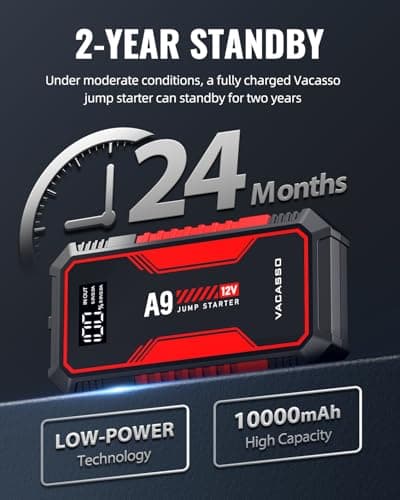 Jump Starter 4000A, VACASSO A9 Battery Jumper Starter Portable (7L Gas/4L Diesel), 12V Car Battery Booster Jump Starters Pack, Jumpstart with USB Ports, Jumper Cables, LED Light, Storage Case view 5