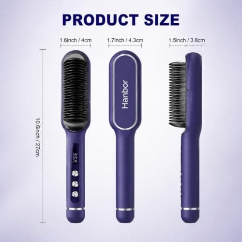 Handor Ionic Hair Straightener Brush, Anti-Scald Hot Brush with 9 Heat Settings 250-410F LED Display, Dual Voltage Hair Straightening Brush for Curly Thick Hair, Travel Kit view 6
