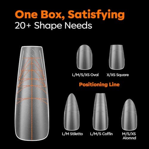 modelones Long Coffin Guiding Line Nail Tips, Soft Gel Tips Fake Nails False Acrylic Extensions Seamless Accurate Positioning Scale Line, Full Matte Professional Nail Salon 216PCS 12Sizes view 3