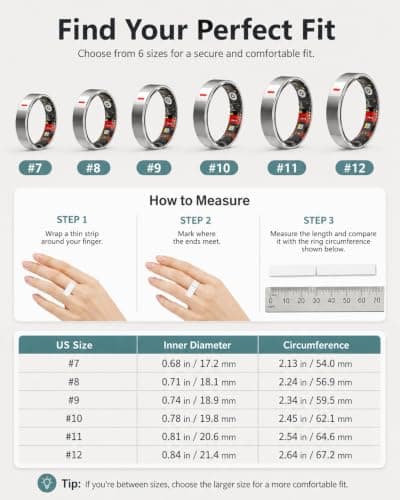 Smart Ring for Women Men, Health Ring for Android & iOS No Subscription | 24/7 Heart Rate Blood Pressure Monitor, Sleep HRV Stress Tracker, IP68 Waterproof Step Calories Fitness Ring Tracker view 2