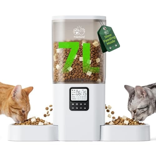 Frienhund Timed Automatic Cat Feeder 2 Cats with Slow Feed: Dual Automatic Dog Feeder with Information Visualization, Programmable Auto Cat Food Dispenser for Multiple Pets,Detachable for Clean-29 Cup
