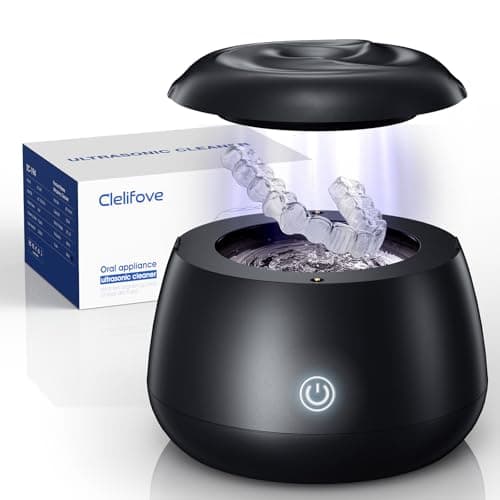 Ultrasonic Retainer Cleaner Machine 48kHz Denture and Aligner Cleaning Pod for Mouth Guards Night Guards Dental Trays Braces Toothbrushes Jewelry with 200ML Capacity (Black)