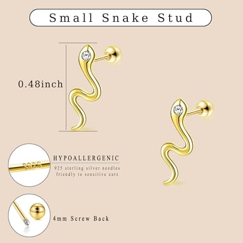 DHZJTSL Halloween Gothic Gold Snake Earrings for Women, Hypoallergenic 14K Gold Plated Goth Snake Shaped Clip On Earrings view 2