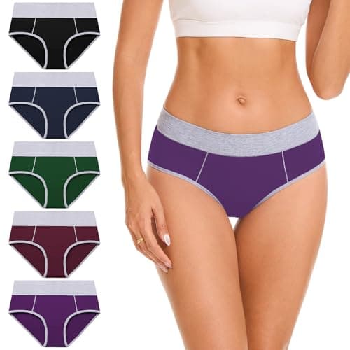 CleainKorte Womens Underwear Cotton Mid Rise Hipster Panties - Soft Stretch Breathable Briefs for Ladies 5 Pack L
