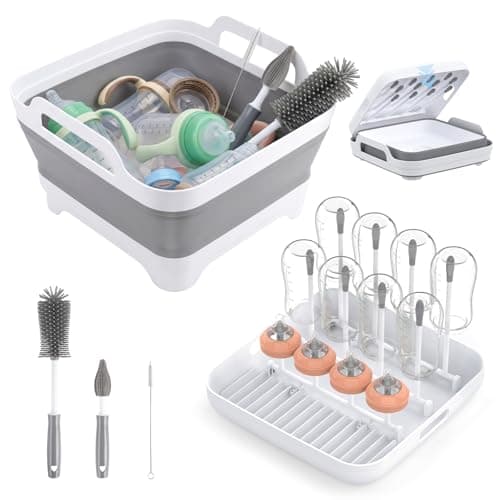 Yecuip Collapsible Wash Basin for Baby Bottles with Drying Rack – 2.4 Gallon Foldable Dish Tub with Handles, Portable RV Camping Sink & Space-Saving Wash Bin with Lid for Kitchen, Travel & Outdoor — image 1